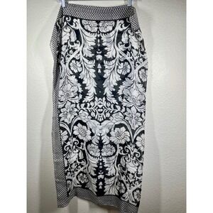 Magazine Silk Scarf Black White Damask Floral Print Sheer Accessory silk